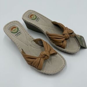 NWT Earth Spirit Women's Liberty Tan Leather Knot Wedge Sandals 8 Gelron 2000